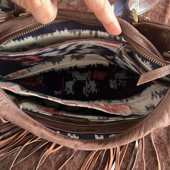 Cleobella leather and canvas fringe bag purse crossbody - Picture 10 of 13